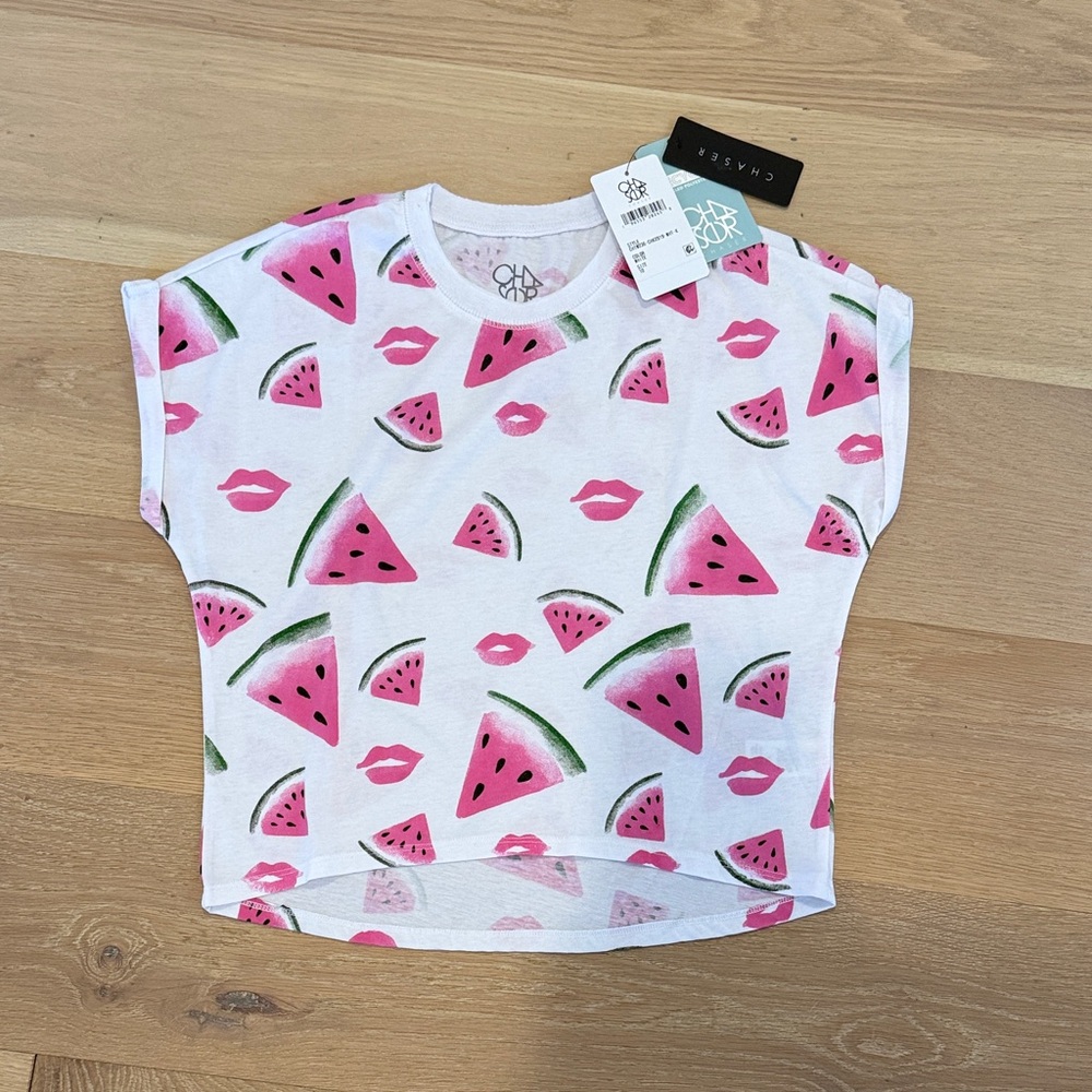 NWT Chaser Girls Watermelon and Lips Short Sleeve Tee - size 10